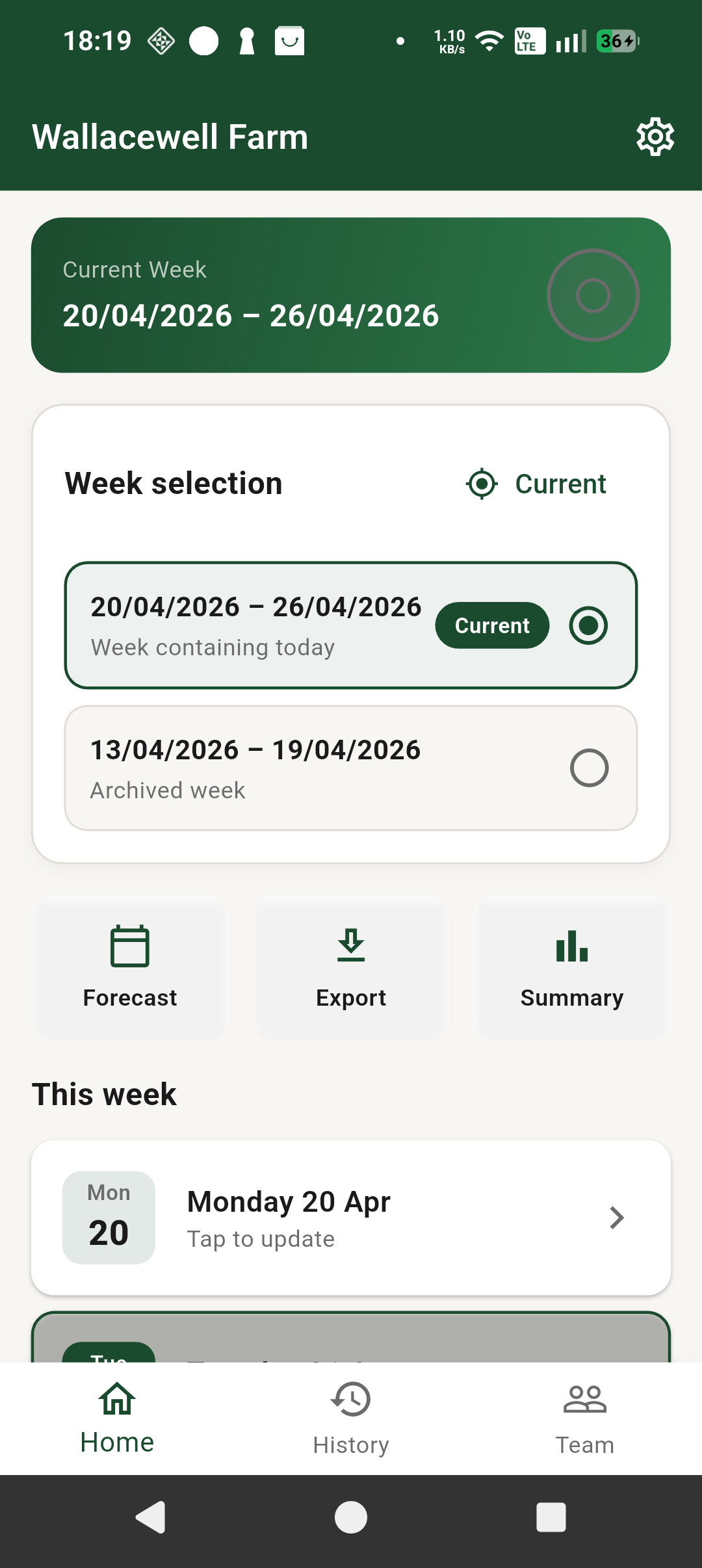 Weekly home view screenshot