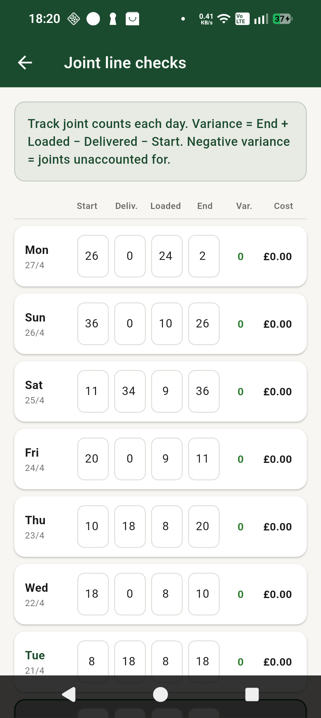 Joint line checks screenshot