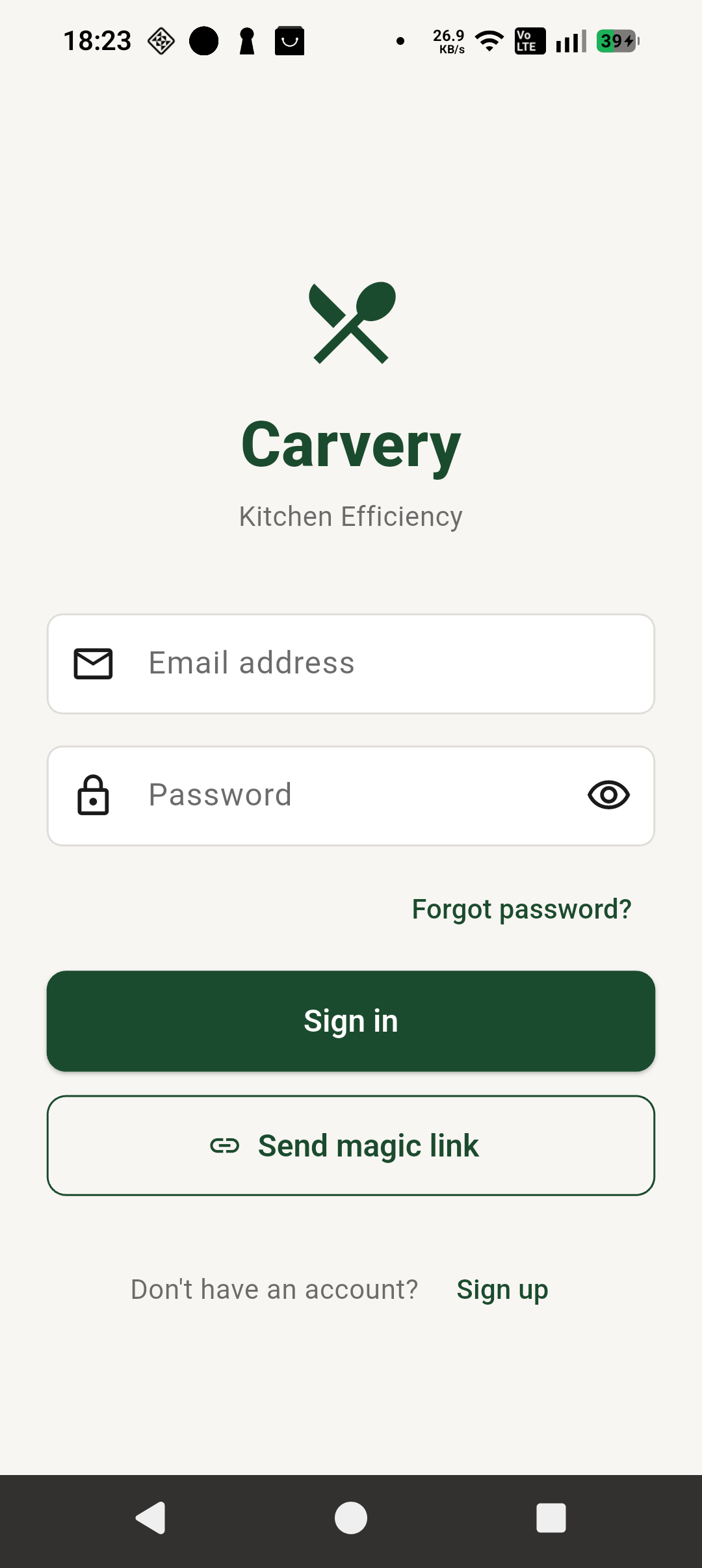 Sign in or create an account screenshot