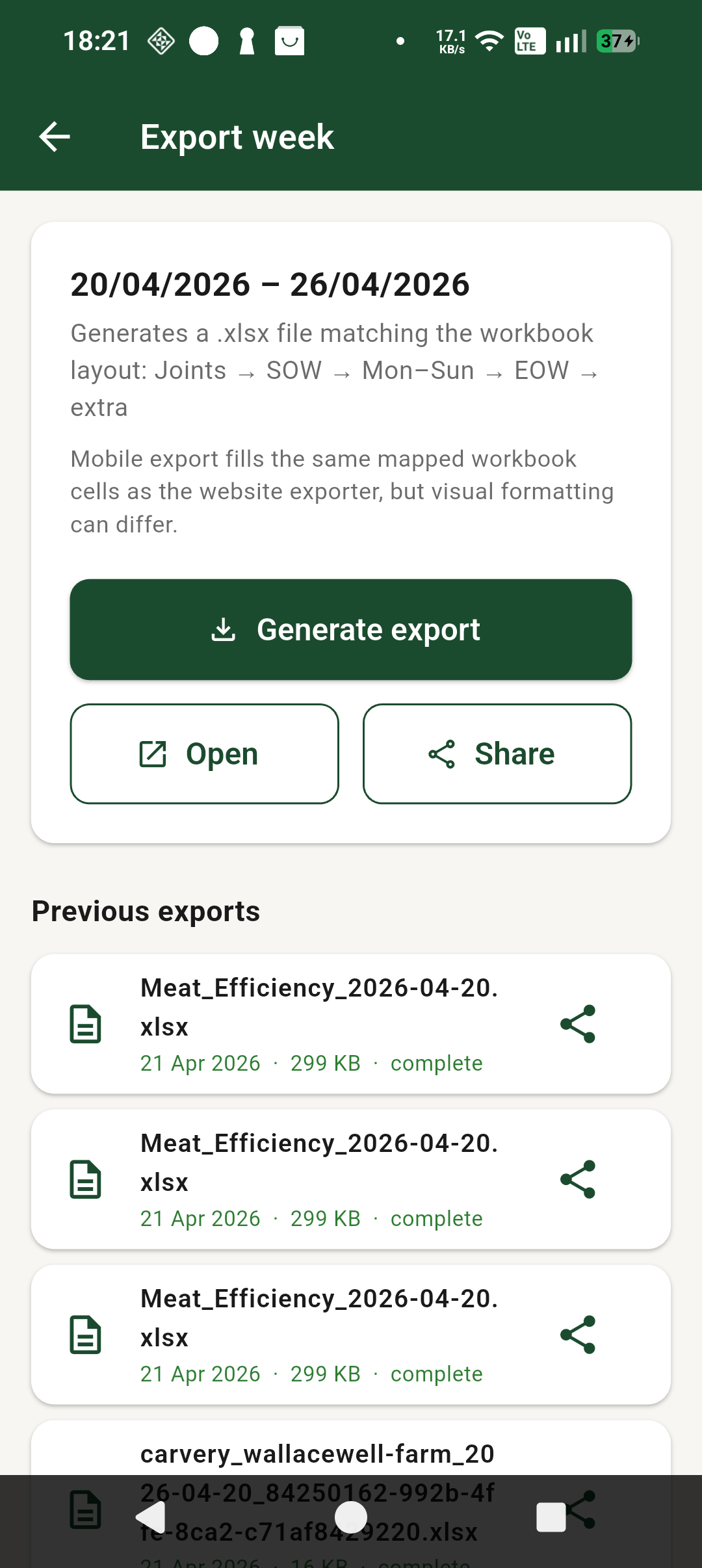 Export and reporting screenshot